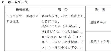 市ホームページのバナー広告掲載要綱