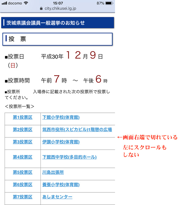 筑西市ホームページ スマートフォン用ページのスクリーンショット [2018年11月26日保存]