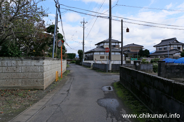 消防署から小貝川堤防までの道 ここのは直進 [2022年10月14日撮影]