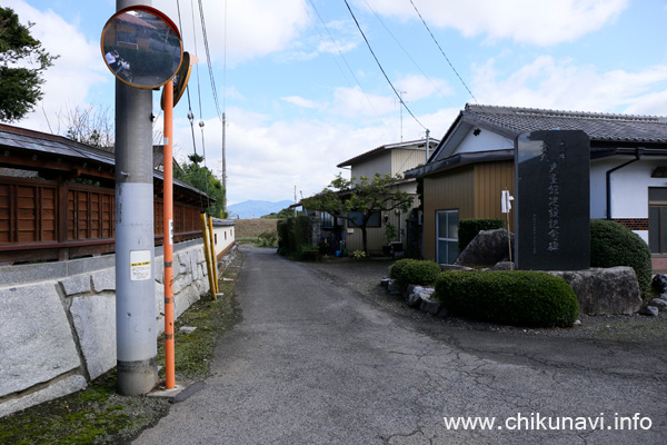 消防署から小貝川堤防までの道 奥が堤防 [2022年10月14日撮影]